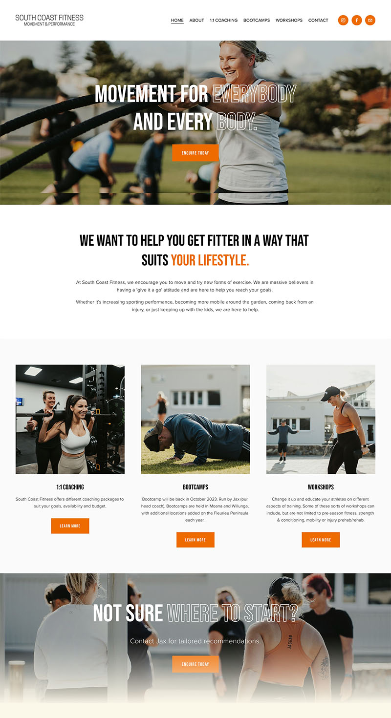 South Coast Fitness Website Design by Emma Hackett Design